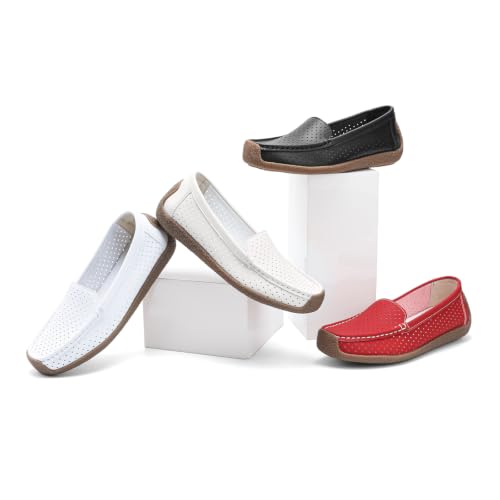 Image of Women's Comfortable & Lightweight Leather Loafers Slip-Ons Driving Walking Mocs Boat Shoes Cute Business Casual Dress Shoes Work Flats for Women