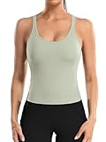 ATTRACO Women Seamless Workout Crop Tops Ribbed Athletic Tank with Built in Bra Green S