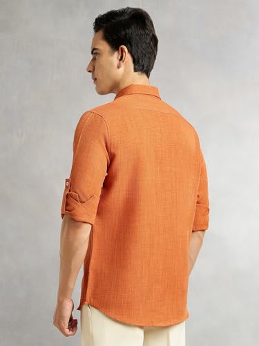 Image of Thomas Scott Men's | Solid | Textured Fabric | Full Sleeve | Slim Fit | Polyester-Blend | Spread Collar | Casual Shirt