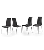 Home Heavenly® - Pack 4 sillas tapizadas Ingrid, Detalle Lineal Central, Patas cromadas, 95x45,5x53 cm. Tejido Gris Oscuro