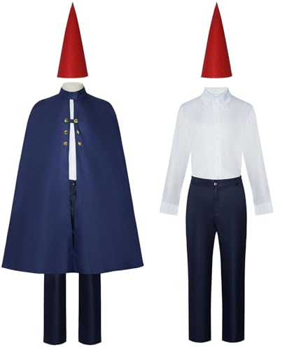 Goecjnvm Adult Men Over Garden Wall Cosplay Wirt Mantle Costume Cape Cloak Shirt Pants Hat Blue for Halloween Outfits (Blue, Large)