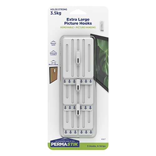 Image of PermaStik Picture Hanging Kit Includes Removable Adhesive Hooks, 3 Extra Large, White