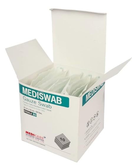 Image of MEDISWAB Sterile Gauze Swab, 10 cm x 10 cm, 12 Ply | 50 Pieces in 10 Pouches (5 per Pouch)
