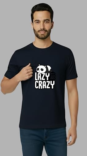Image of Men's Cotton T-Shirt, Character-Inspired Lazy But Crazy Text T-Shirt Printed for Men and Boys, Round Neck, Half Sleeve, Regular Fit