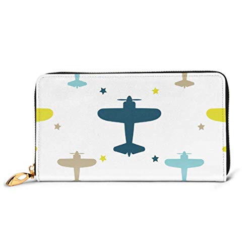 Preisvergleich Produktbild JHGFG Mode Handtasche Reißverschluss Brieftasche Kinder Muster Flugzeuge Bunte weiße Telefon Kupplung Geldbörse Abendkupplung Blockieren Leder Brieftasche Multi Card Organizer