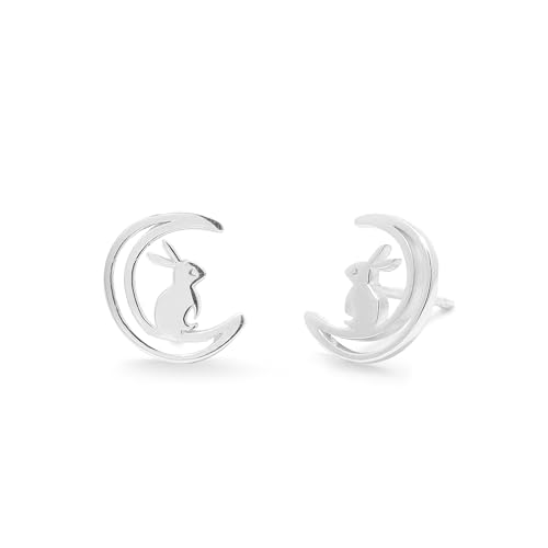 Boma Jewelry Sterling Silver Rabbit in the Moon Stud Earrings
