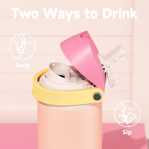 Image of 24 oz Insulated Water Bottle for Women: Meoky Stainless Steel Metal Water Bottle with 2-in-1 Straw and Spout Lid - Leak Proof, Cold for 24 Hours, Protective Silicone Base, BPA-Free for School, Coral