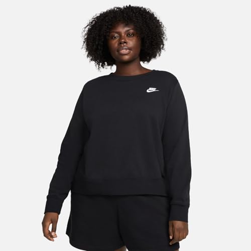 Nike Sportswear Club Fleece Women's Crew-Neck Sweatshirt (Plus Size), Size 2X Black/White2