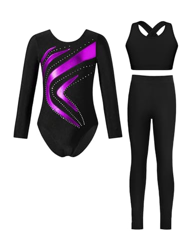 Justaucorps de gymnastique pour fille avec legging et débardeur 3 pièces