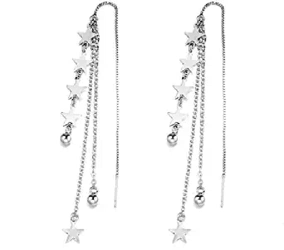 El Regalo 925 Silver Plated Minimalist Long Thin Linear Stars Elegant Threader Dangle Chain Earrings for Girls & Women (Multi Strands Stars Threader) (B09XX8P361) Amazon Price History, Amazon Price Tracker
