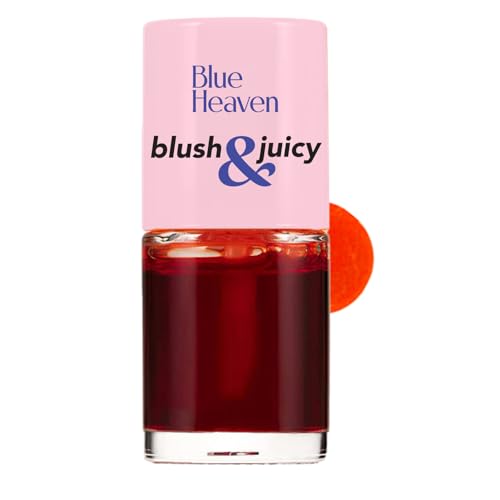 Image of Blue Heaven Glossy Blush & Juicy Lip & Cheek Tint Infused with Pomegranate & Strawberry Extract|Multipurpose 3 in 1 Lip Tint|Long Lasting, Water Proof & Hydrating Liquid Blush, Orange Juice, 9ml