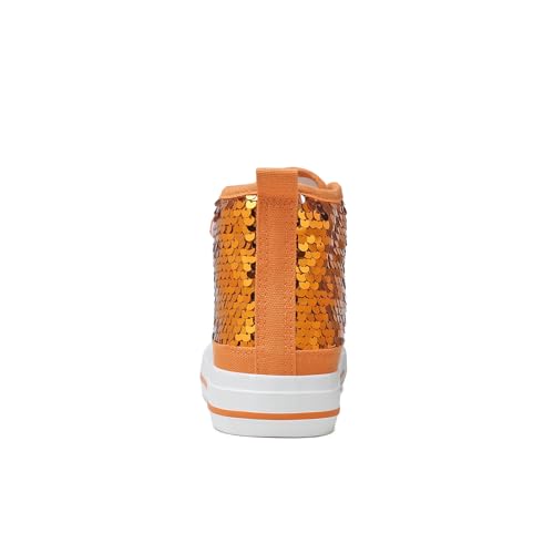 Zoroadke Toddler Flipping Sequins Canvas Shoes Girls Boys Kids High Top Glitter Sparkle Hook and Loop Sneakers Casual Outdoor Walking Size 9 Orange by Zoroadke - Image 5