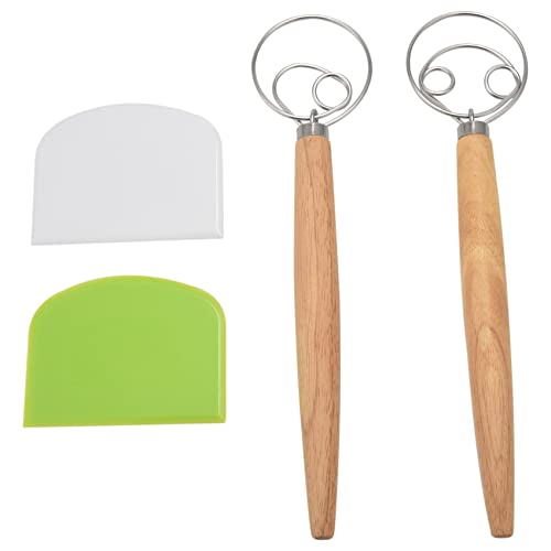 Reinscer Batidor de masa danés, 2 unidades de batidor de masa de acero inoxidable con 2 rascadores de masa para pizza, pan de masa fermentada, etc.