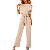 Asija Damen Spitzen Jumpsuit Elegant Lang Hose mit Weitem Bein Spaghettiträger V-Ausschnitt Overall Modern Hosenanzug Sommer Party Outfit