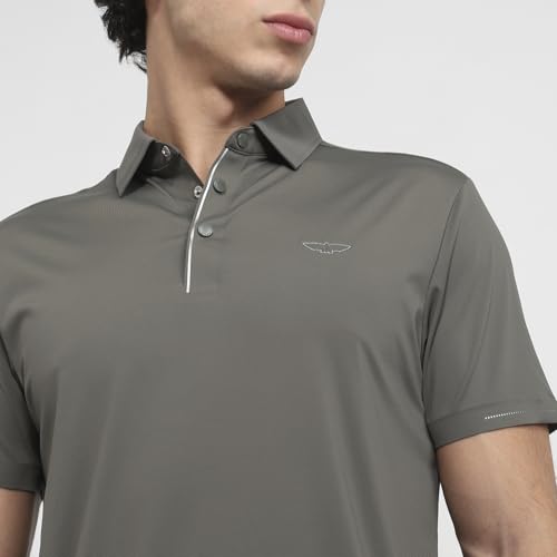 Image of Park Avenue Men Slim Fit Solid Pattern Nylon Blend Polo Neck Half Sleeve Casual T-Shirt