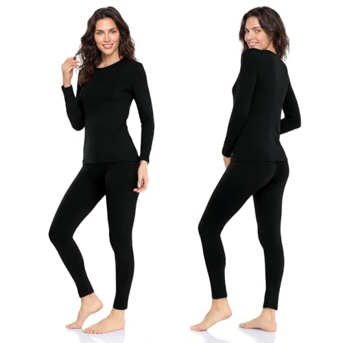 Image of WEERTI Thermal Underwear for Women Long Johns with Fleece Lined Long Underwear Set Cold Weather Pajamas Top Bottom