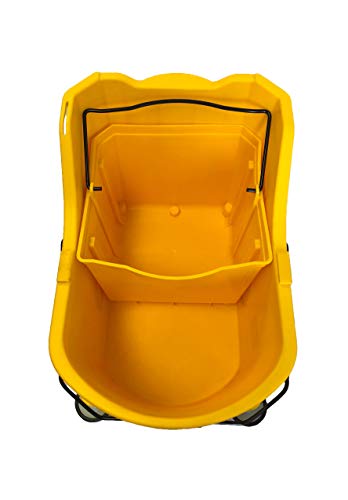 Hero EZ-Lift Dual Cavity Commercial Mop Bucket with Wringer on Wheels, Includes Dirty Water Bucket (36-Quart | 9 Gallon Cleaning Bucket) (Yellow)