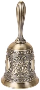European Antique Style Embossed Flower Hand Bell, Bronze Tone Metal Handheld Call Bell, Decorative Service Bell for Cafe Table Home Desktop Ornament image 3