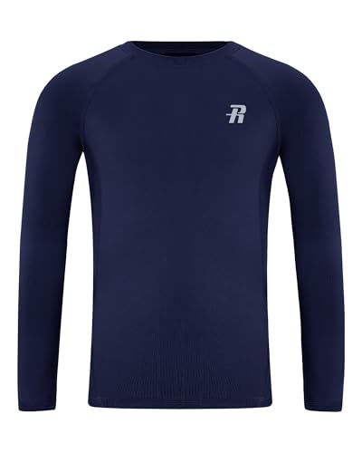 Image of Runhit Boys Long Sleeve Compression Shirt, Quick Dry Skin Base Layer Kids, Breathable Sports Under Top for PE Football, Navy 11-12 Years