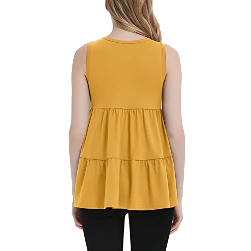 Momood Maternity Tank Top Crew Neck Sleeveless Maternity Shirt Loose Ruffle Hem Maternity Peplum Top Summer Yellow M #TOP2