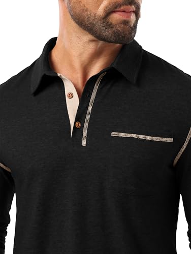 Camisetas Polo para Hombre de Manga Larga de Algodón, Estilo Casual Clásico con Cuello, para Golf miniatura 3