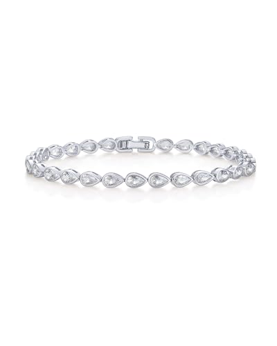Image of PAVOI 14K Gold Plated Tennis Bracelets for Women - Bezel Set Cubic Zirconia Bracelet - Simulated Diamonds Round, Trillion, Trinity, Radiant, Pear, Valentines Day Heart Cut Stones Wedding Jewelry Gifts
