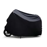 Pouzorc Motorcycle Cover, Waterproof Sun Protection Protective Cover, Outdoor Anti-scratch Shield for All-season, Universal Foldable Accessory for Most Motorcycles E-bikes Bicycles (Black)