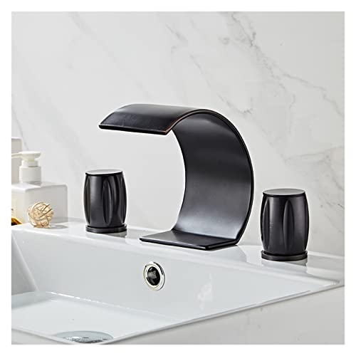Mitigeur de lavabo salle de bains 3 trous cascade noir mat laiton 8 pouces