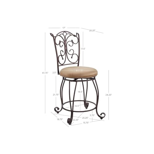 Butaco giratorio para mostrador Linon con respaldo acanalado, color bronce, altura 24 pulgadas miniatura 3