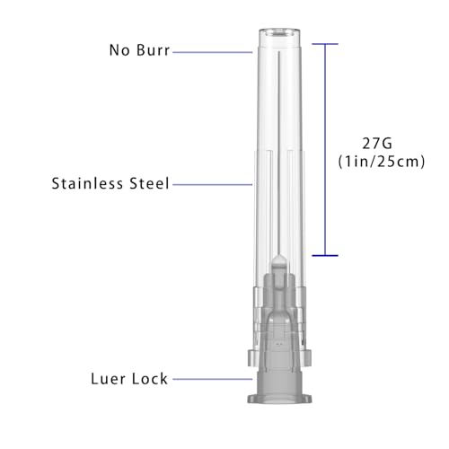 Image of 27 Gauge 1 Inch Needle,100 Pcs Luer Lock Needles,Individually Sealed Packages (27G)