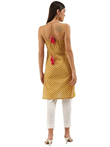 Image of FABRIC FITOOR Women's Mustard Color Cotton Knee Length Straight Strapy Kurti