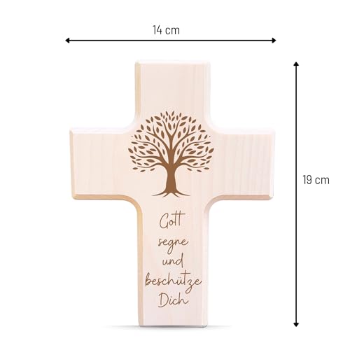 myZirbe Holzkreuz 19 cm Natur aus Ahorn Holz Kreuz zur Geburt oder Taufe (Lebensbaum Ahorn)