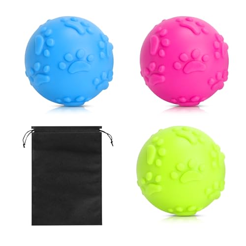 XRVRILE Jouet Chien Balle Lot de 3 en TPR – Balle Chien couineuse à mâcher 6 cm, Jouet Chien résistant et Flottant avec Sac de Rangement, Jouet interactif...