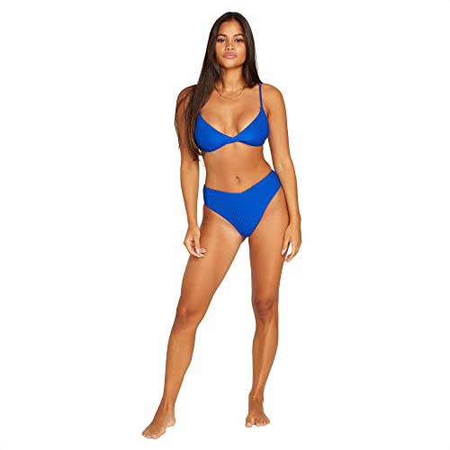 Bas de bikini Volcom anti-glisse et gainant en maille côtelée bleue pour silhouette sculptée