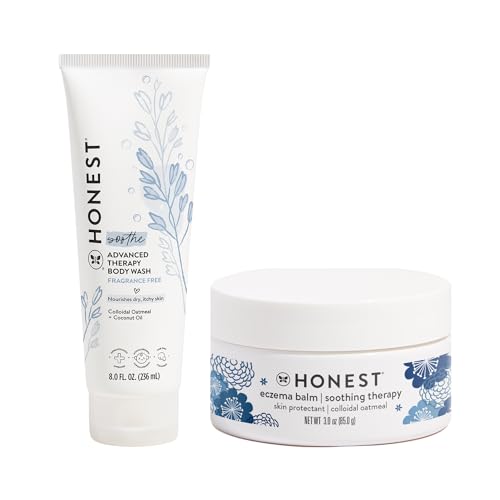 Image of The Honest Company Soothing Therapy Eczema Bundle | Eczema Balm + Cleansing Body Wash | Naturally Derived, Gentle for Baby | Prebiotics, Colloidal Oatmeal | 3 oz, 8 oz