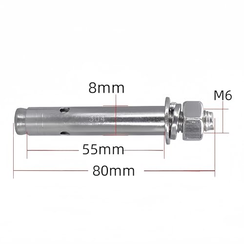 Image of M6 x 80 mm External Hex Expansion Bolts Screw Sleeve Anchors, 304 Stainless Steel, 8Pcs