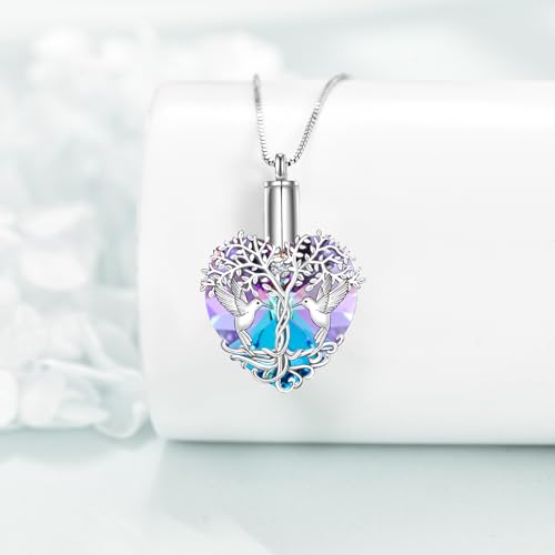 POPKIMI Hummingbird Urn Necklace for Ashes Sterling Silver Crystal Cremation Jewelry4