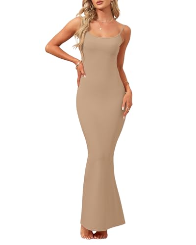 Image of AUSELILY Womens Bodycon Maxi Dress Square Neck Sexy Slip Long Dress | Sleeveless slip design with a long skirt line, Going out dress for celebrations, Style with heels