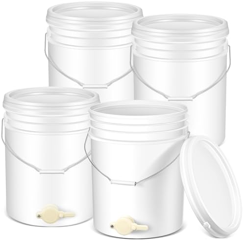 Suzile 4 Pack Plastic Honey Bucket with Gate 5 Gallon Bucket with Spigot White Honey Extractor Equipment Beekeeping Harvesting Tool Beekeeping Supplies 20L Capacity