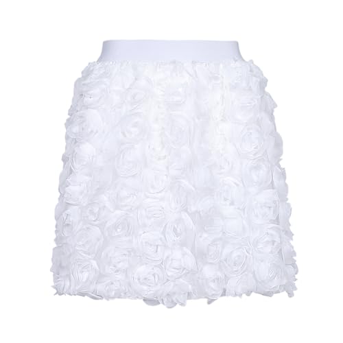 Mini Skirt 3D Floral Embroidery Elastic High Waist A Line Flare Flowy Summer Skirt