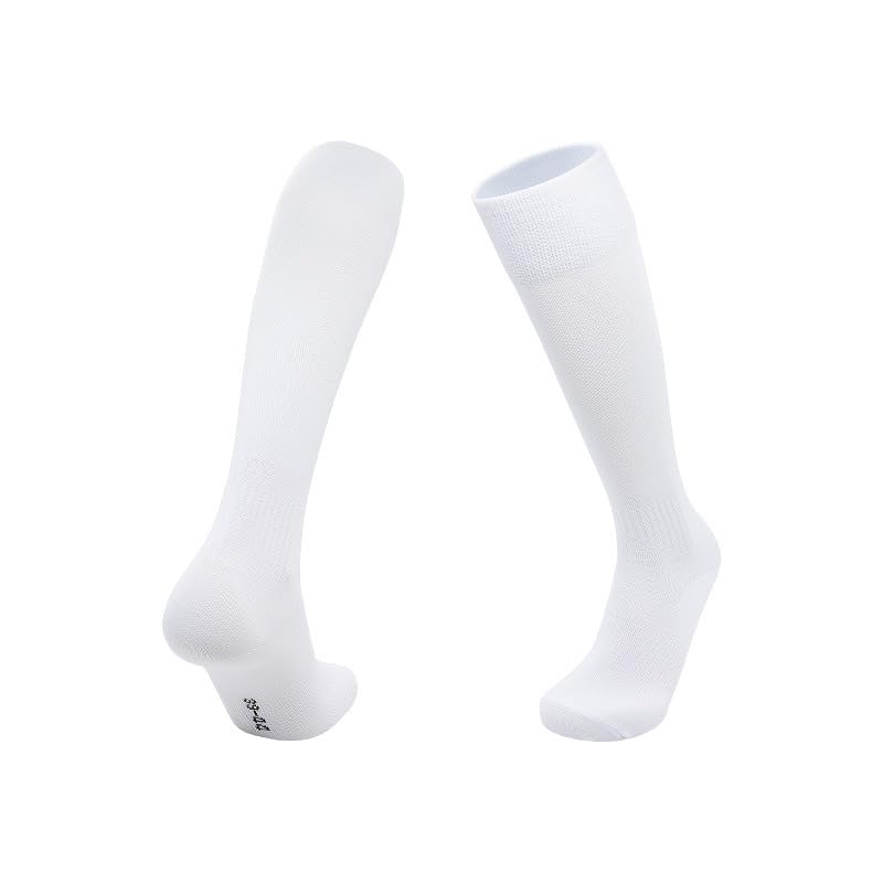 OVOY Soccer Socks for Men & Women White Knee High Football & Softball Sports Wicking Non-Slip Athletic Long Socks (1 Pair)