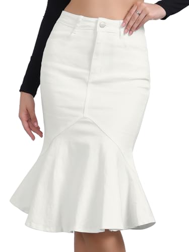 Allegra K Denim Jean Skirt for Women's High Waist Bodycon Ruffles Fishtail Skirts