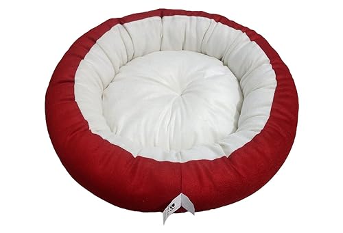 Image of Medium Size Dog Bed for Medium Size Dogs, Puppies, Kitten and cat Bed Velvet Fabric Dual Color Red-Cream Anti Skid Bottom Washable Export Quality Pet Bed