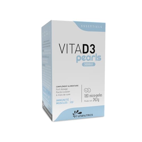 Vitanutrics VITAD3 PEARLS 3000 UI – Vitamina D3 – Inmunidad, Músculos, Huesos – Fórmula altamente concentrada, 100% de origen natural – 180 microperlas fáciles de tragar