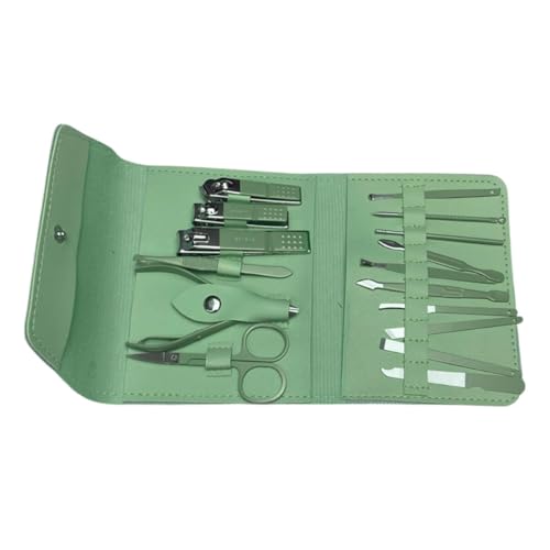 Kit Manicure e Pedicure Profissional 16 Peças Aço Inox Verde