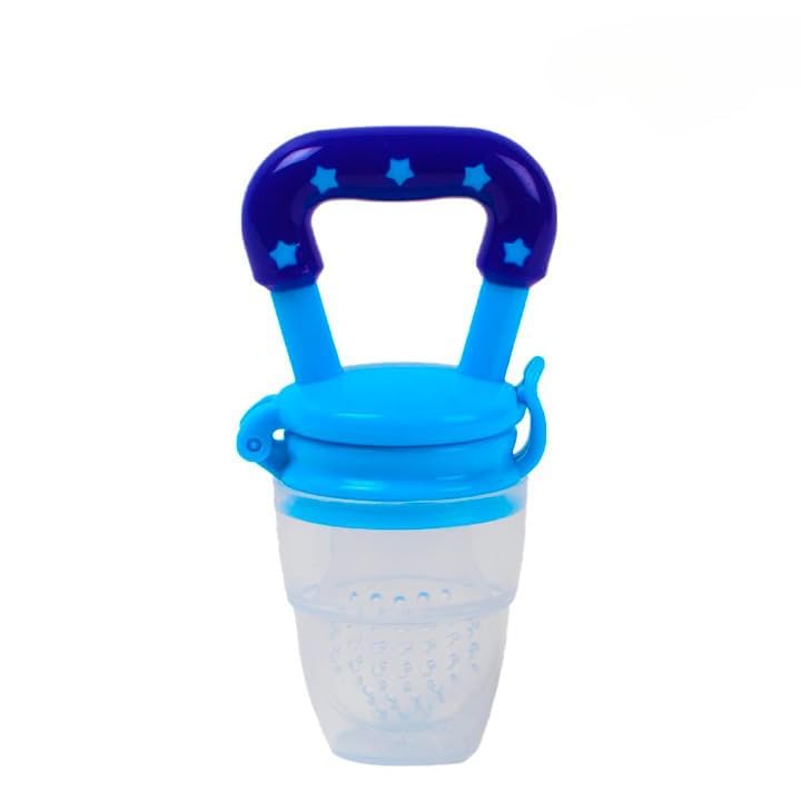 Image of BabyBee Fruit Feeder Pacifier (1 Pcs) with 1 PCS Silicone Baby Food Dispensing Spoon 90ML and 1 pcs Fruit Teether 1pcs Finger Brush 1 pcs bib (Blue)