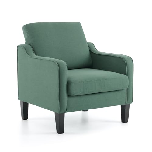 Image of VINGLI Accent Chair, Linen Upholstered Green Armchair for Living Room