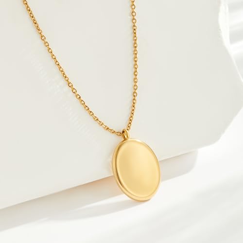 Chunky Gold Circle Necklace Non Tarnish Gold Stainless Steel Necklace Waterproof Statement Worry Stone Pendant for Women4