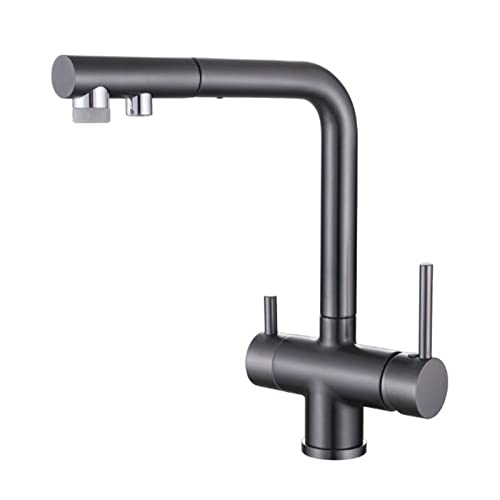 Mitigeur cuisine 3 voies extractible pour eau filtrée et vaisselle facile évier gris