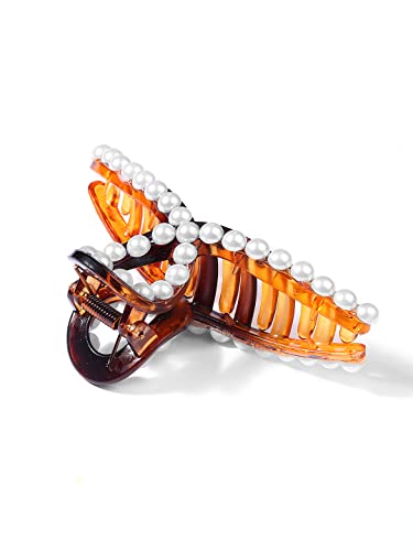Image of Lilly & Sparkle Brown Pearl Studded Hair Claw Clips ||Big Size Clutcher For Womens And Girls
